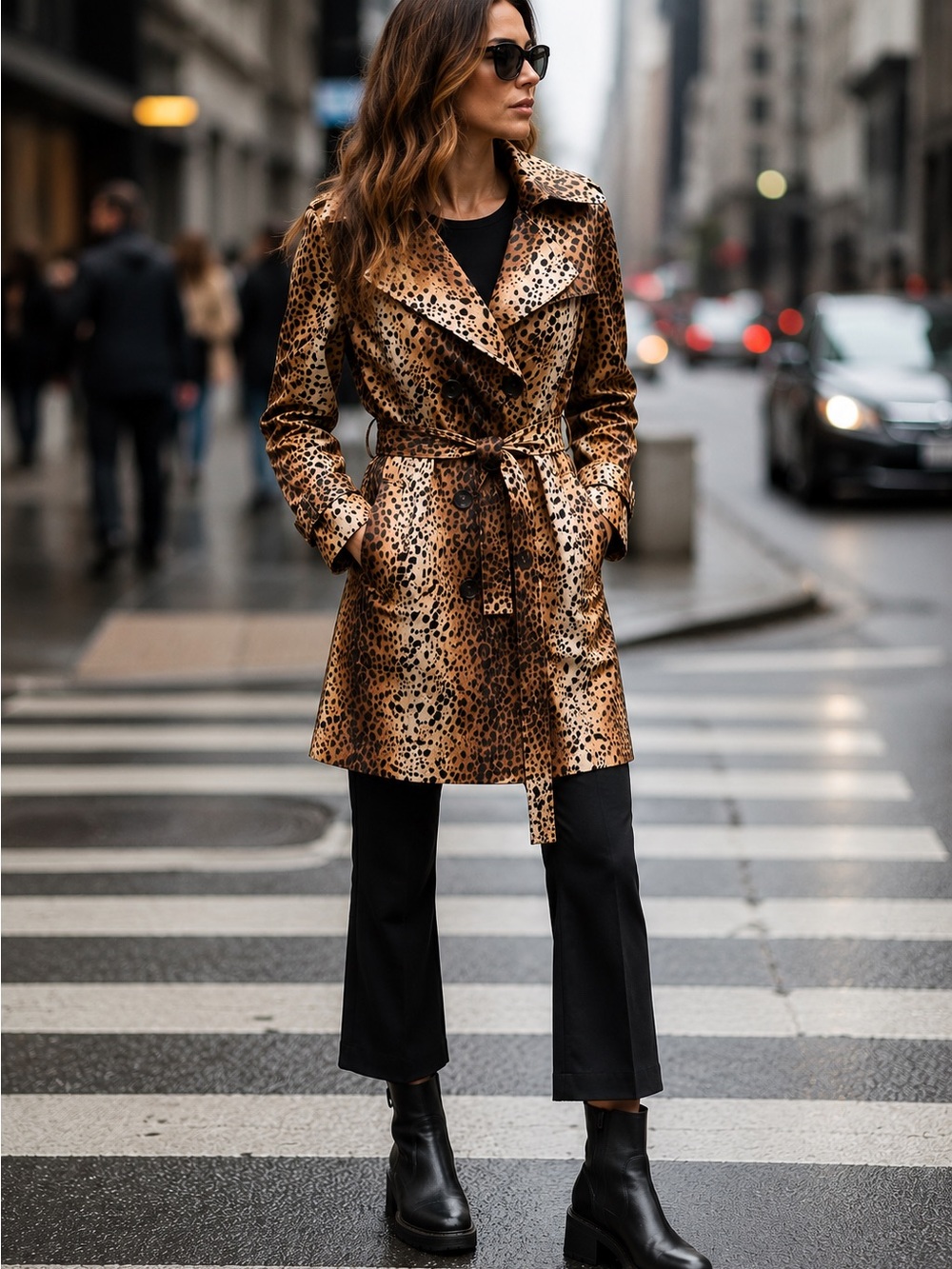 Cachè Leopard Print 3/4 length Trench Coat - Brown/Cream Animal Print size 12